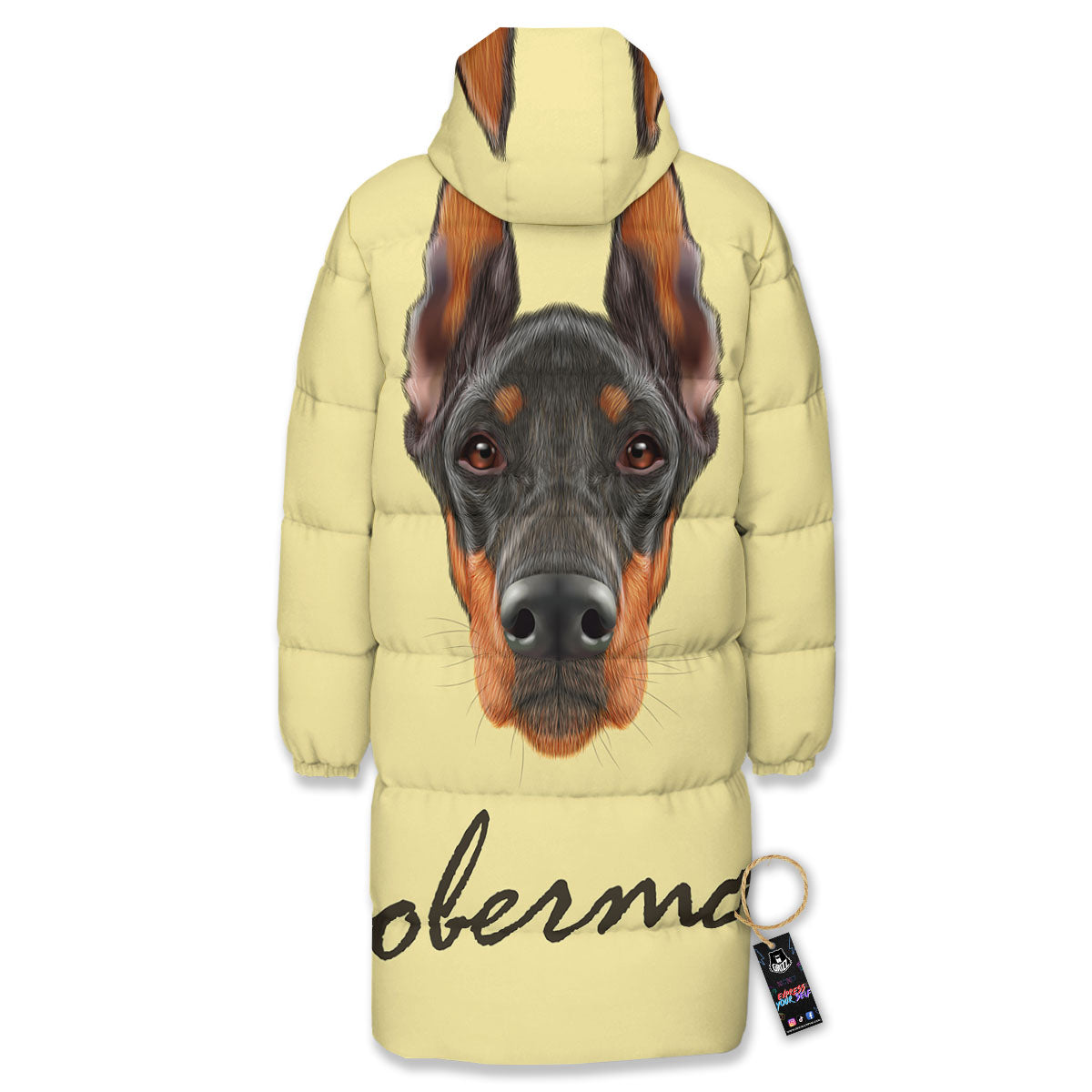 Pinscher Doberman Print Long Down Jacket-grizzshop