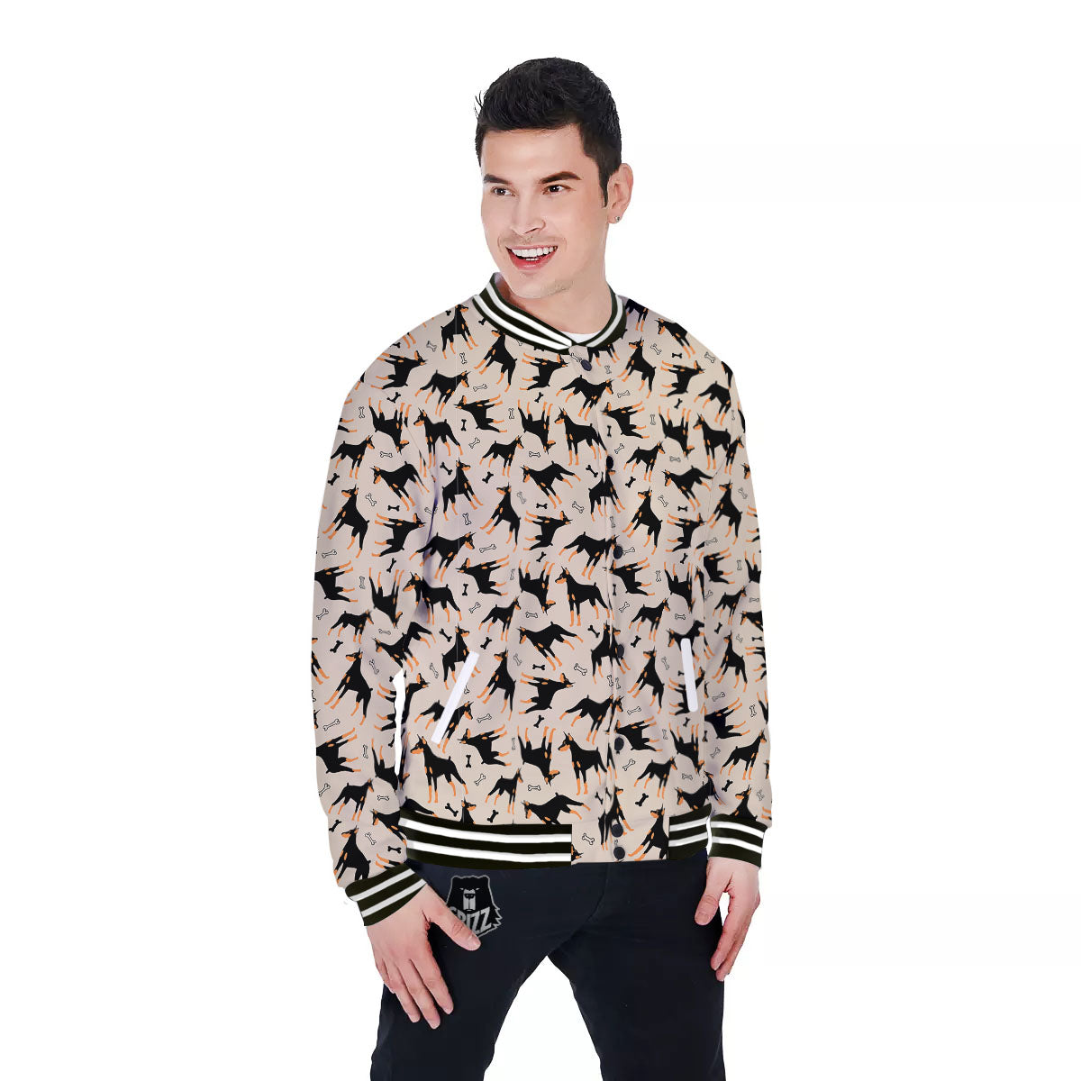 Pinscher Doberman Print Pattern Baseball Jacket-grizzshop