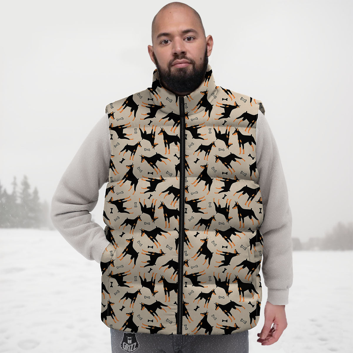 Pinscher Doberman Print Pattern Down Vest-grizzshop