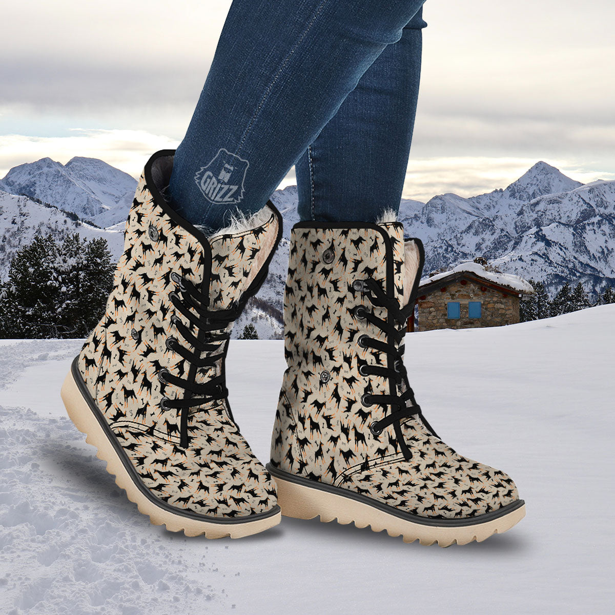 Pinscher Doberman Print Pattern Snow Boots-grizzshop