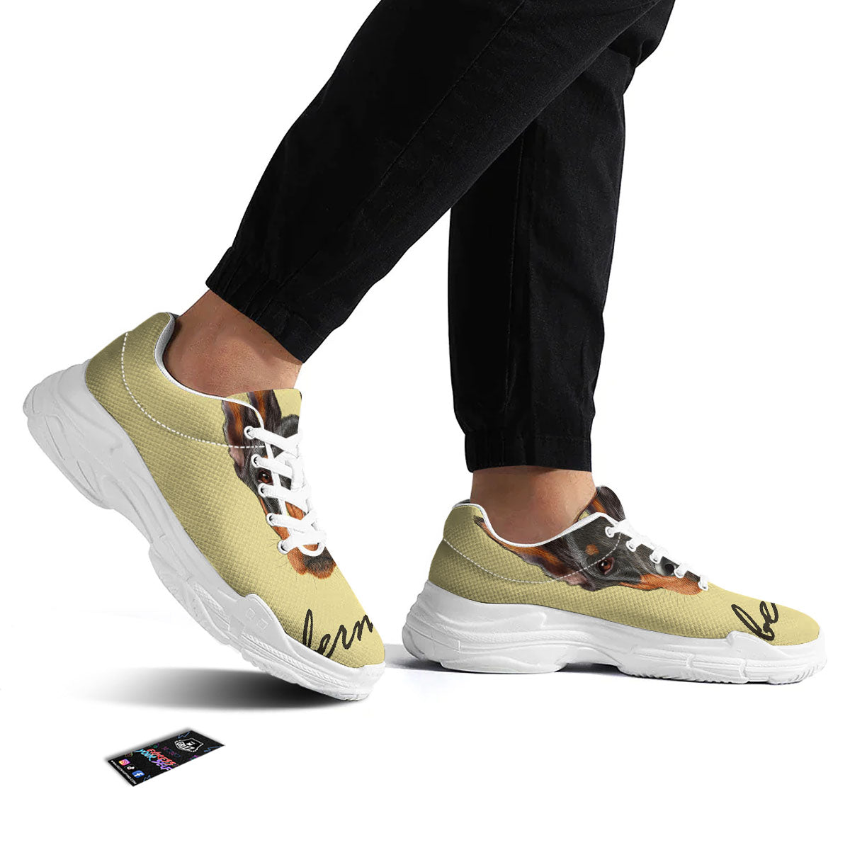 Pinscher Doberman Print White Chunky Shoes-grizzshop