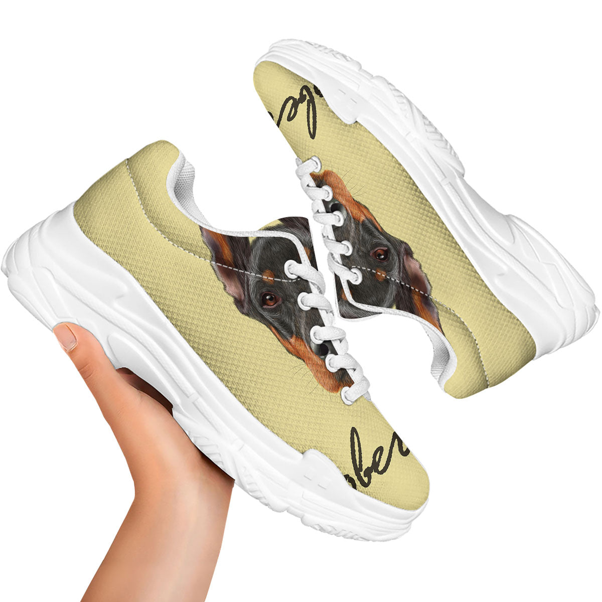 Pinscher Doberman Print White Chunky Shoes-grizzshop