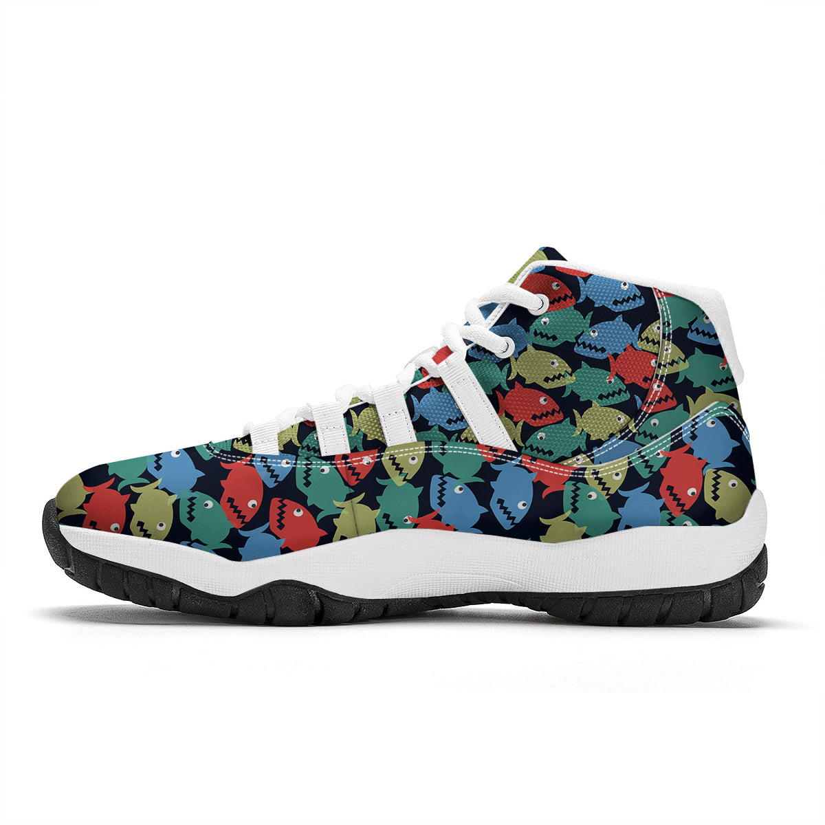 Piranha Colorful Print Pattern White Bball Shoes-grizzshop