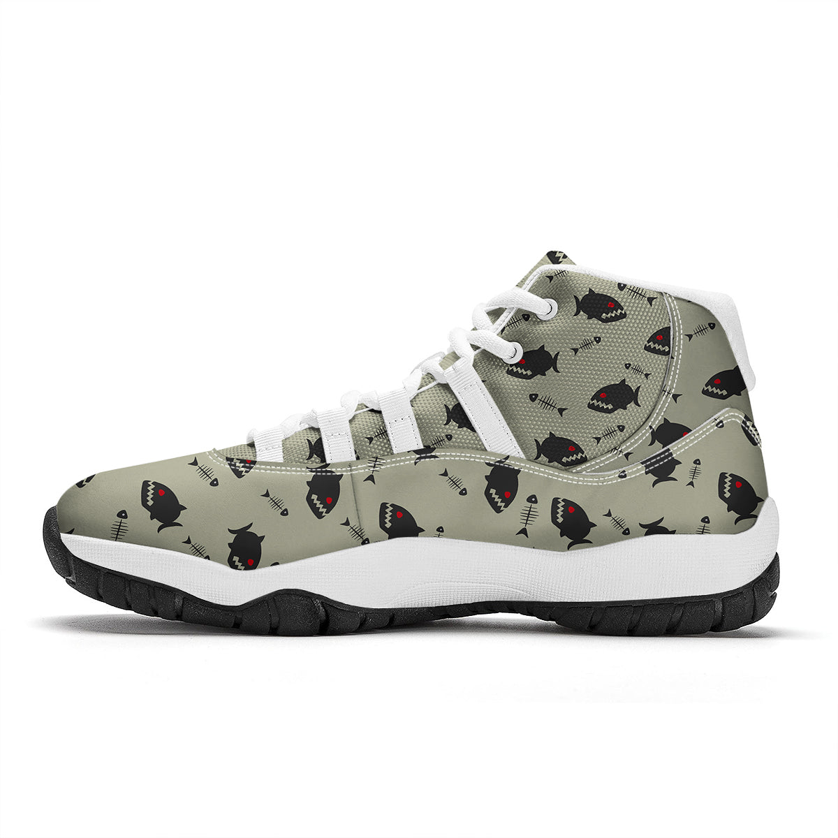 Piranha Print Pattern White Bball Shoes-grizzshop