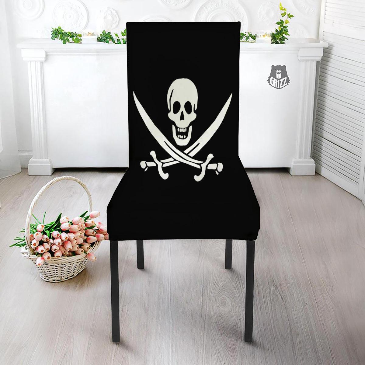 Pirate Flag Calico Jack Print Dining Chair Slipcover-grizzshop