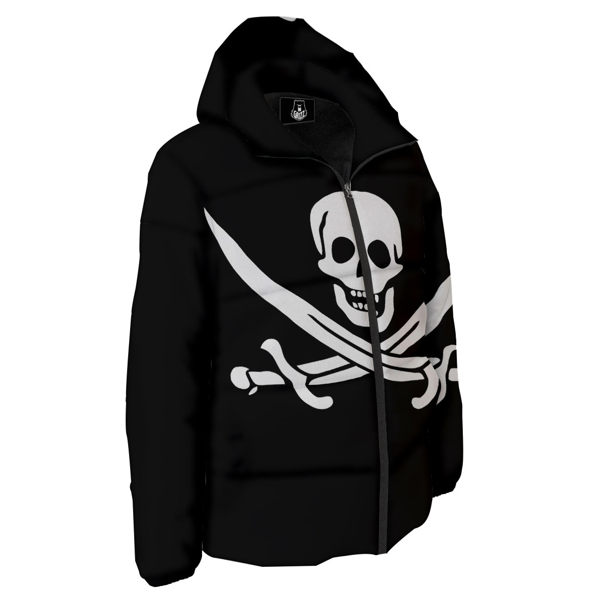Pirate Flag Calico Jack Print Down Jacket-grizzshop