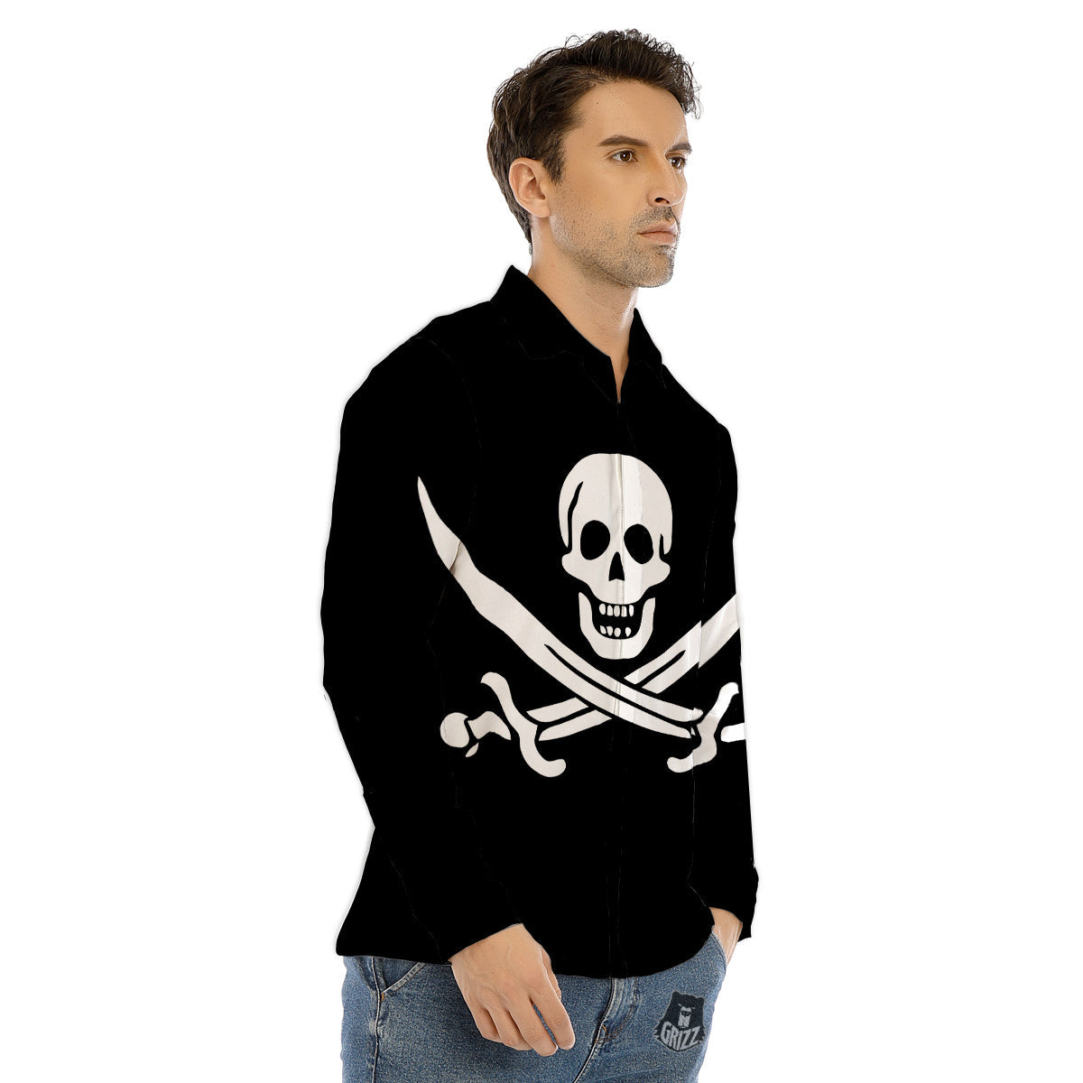 Pirate Flag Calico Jack Print Men's Dress Shirts-grizzshop
