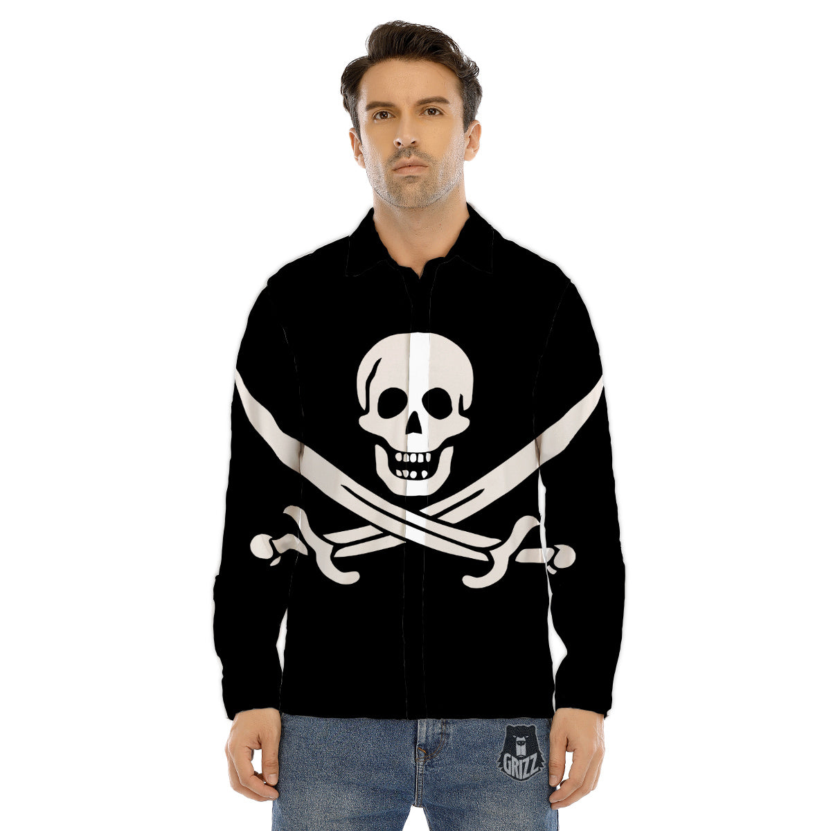 Pirate Flag Calico Jack Print Men's Dress Shirts-grizzshop