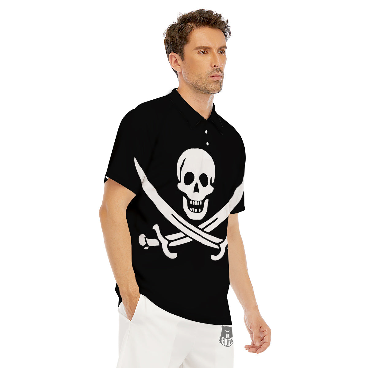 Pirate Flag Calico Jack Print Men's Golf Shirts-grizzshop