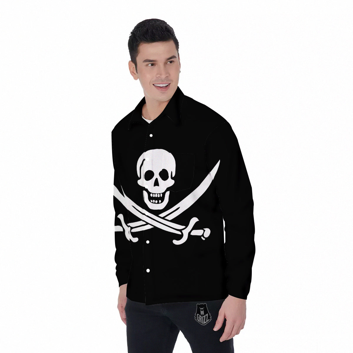 Pirate Flag Calico Jack Print Men's Long Sleeve Shirts-grizzshop