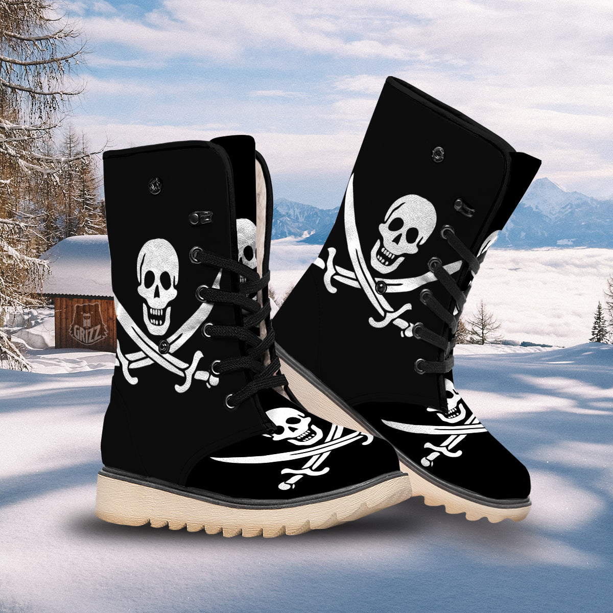 Pirate Flag Calico Jack Print Snow Boots-grizzshop