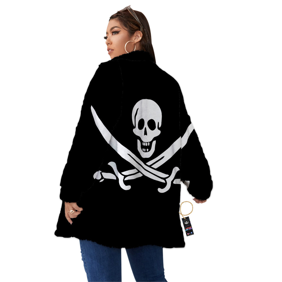 Pirate Flag Calico Jack Print Women's Sherpa Jacket-grizzshop