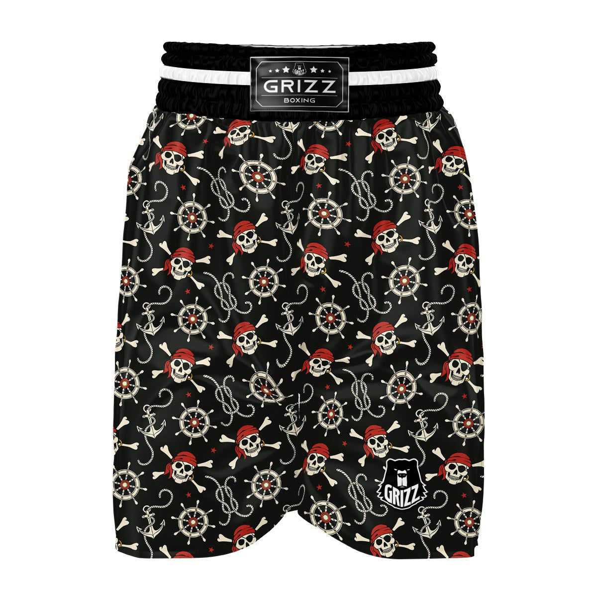 Pirate Skull Pattern Print Boxing Shorts-grizzshop