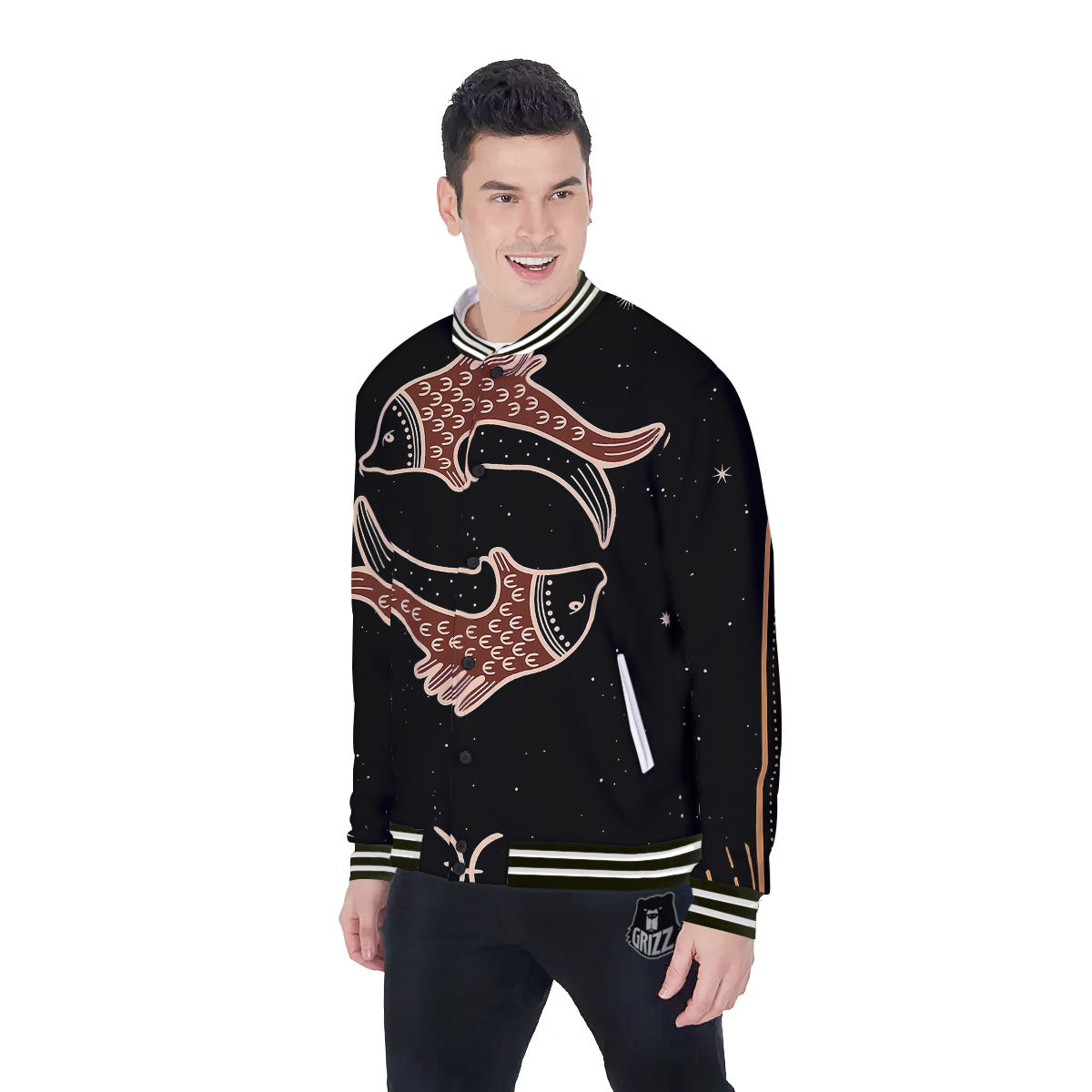 Pisces Constellation Print Baseball Jacket-grizzshop