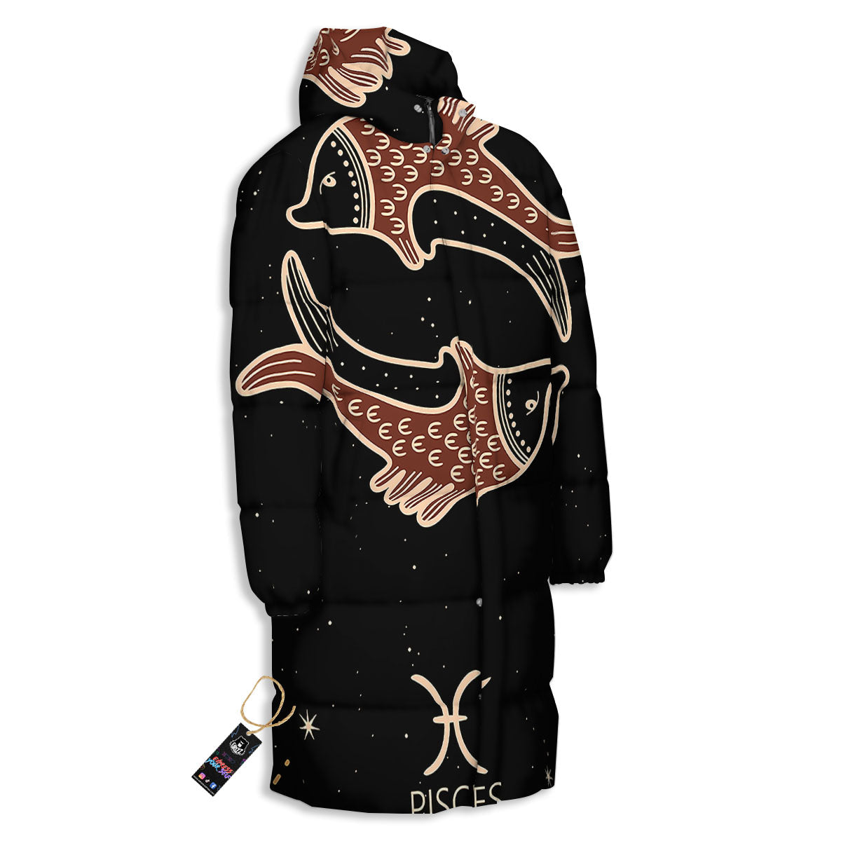 Pisces Constellation Print Long Down Jacket-grizzshop