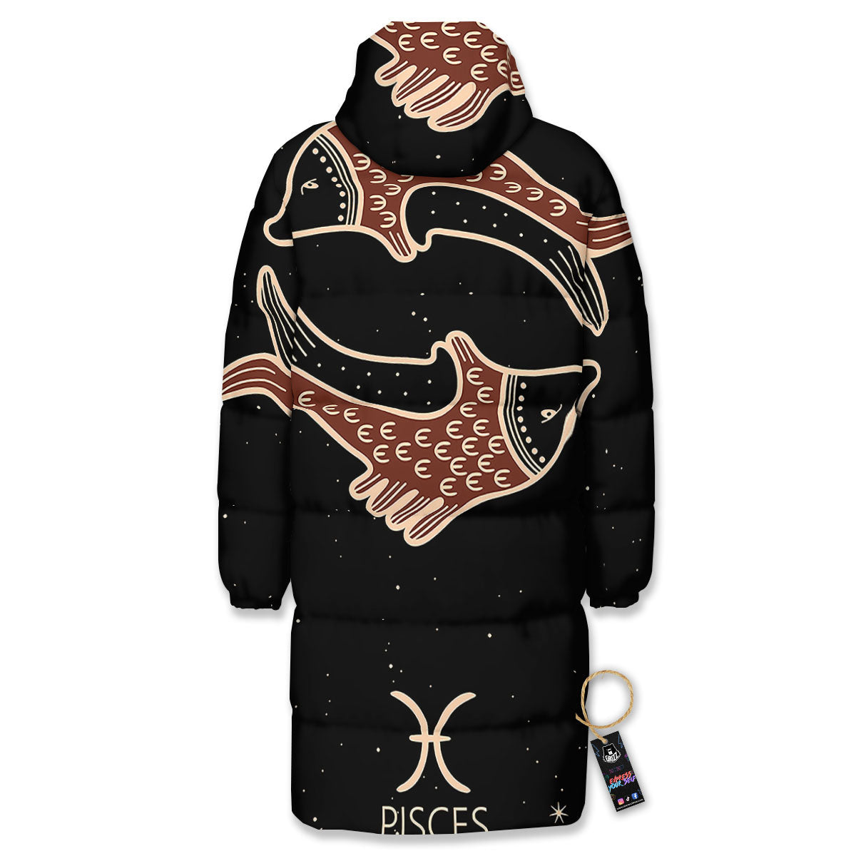 Pisces Constellation Print Long Down Jacket-grizzshop