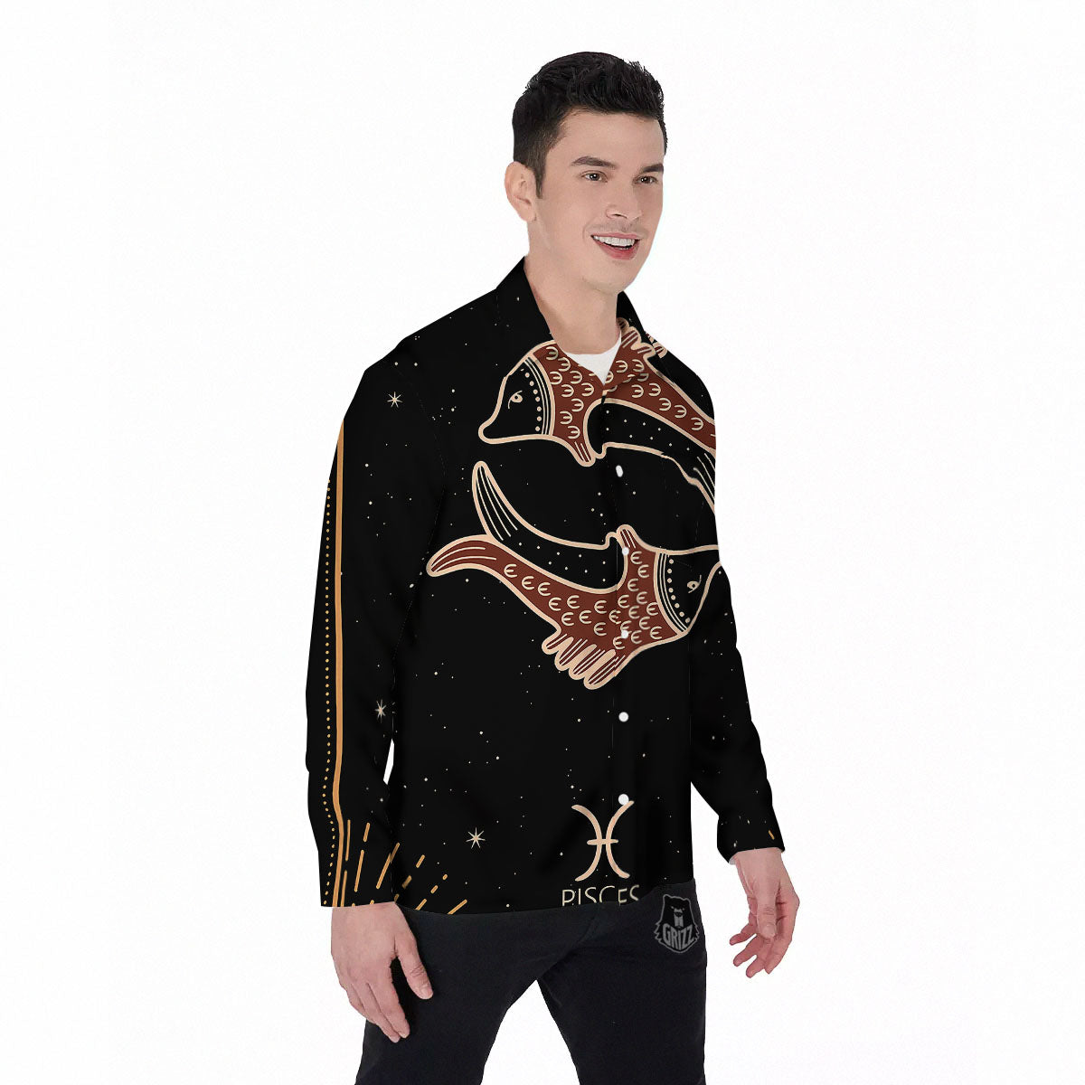 Pisces Constellation Print Men's Long Sleeve Shirts-grizzshop