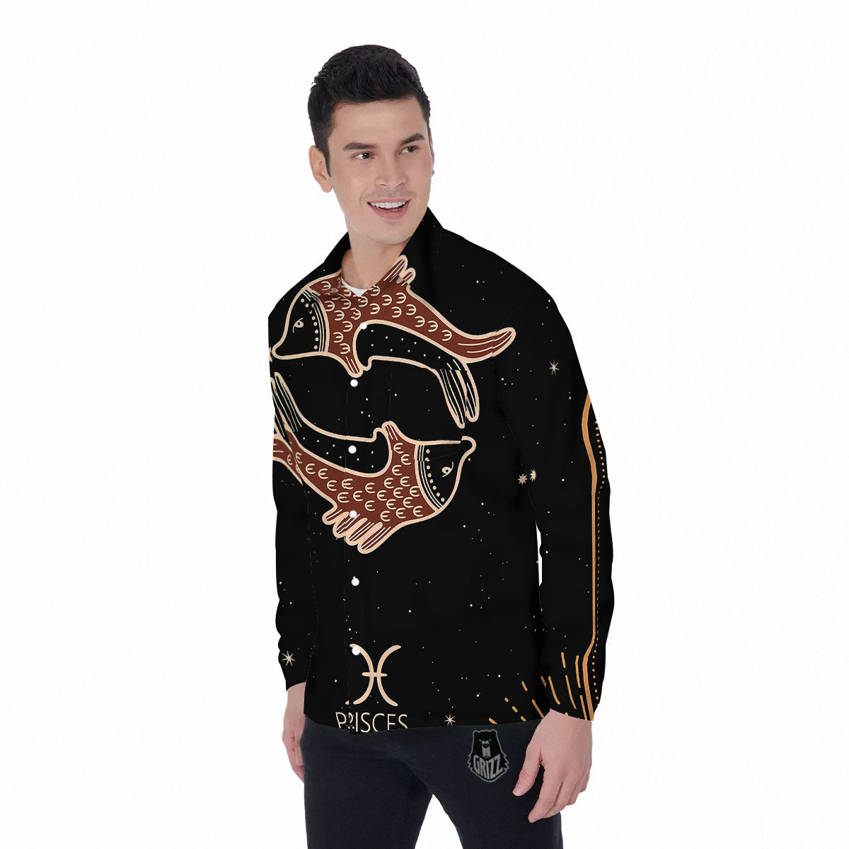Pisces Constellation Print Men's Long Sleeve Shirts-grizzshop