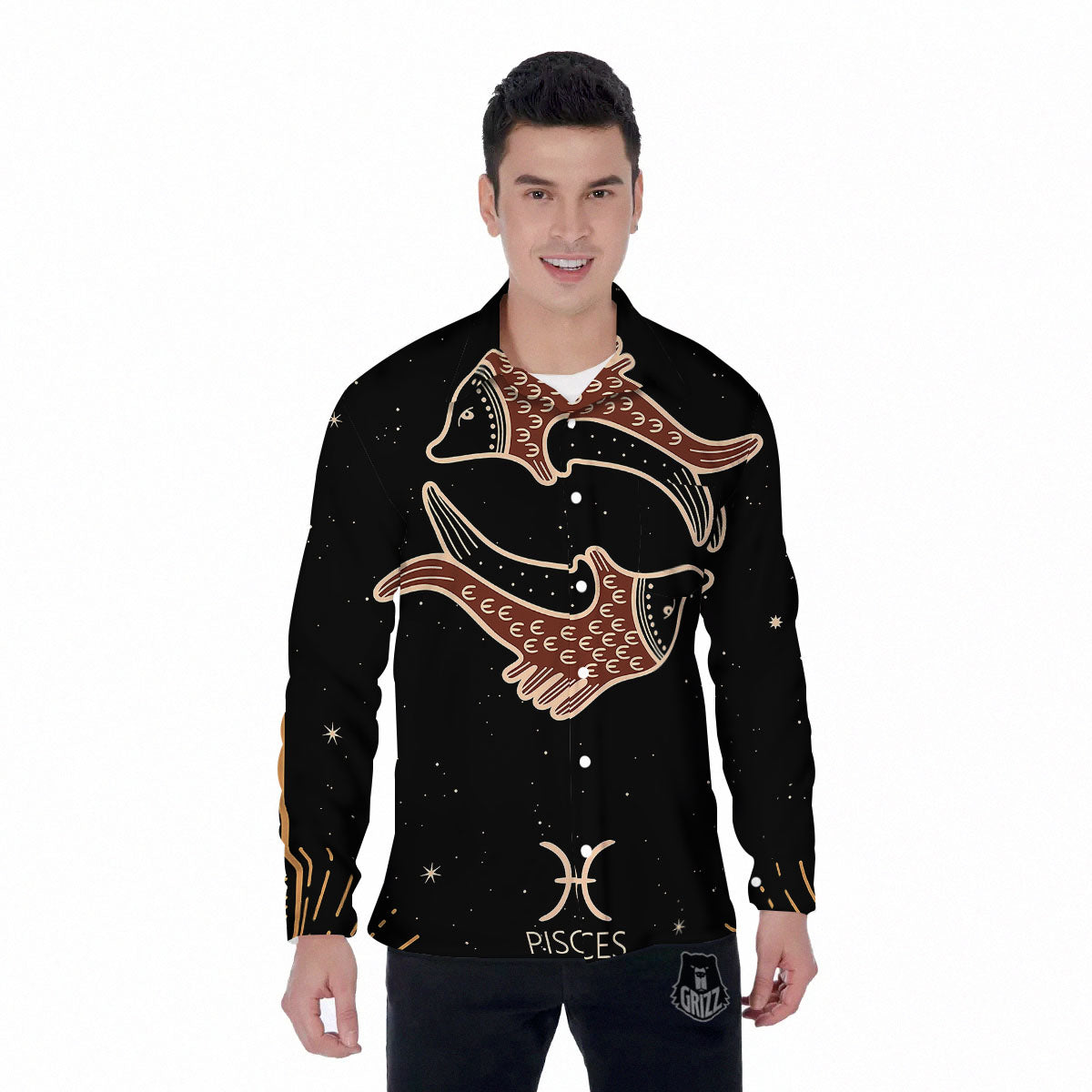 Pisces Constellation Print Men's Long Sleeve Shirts-grizzshop