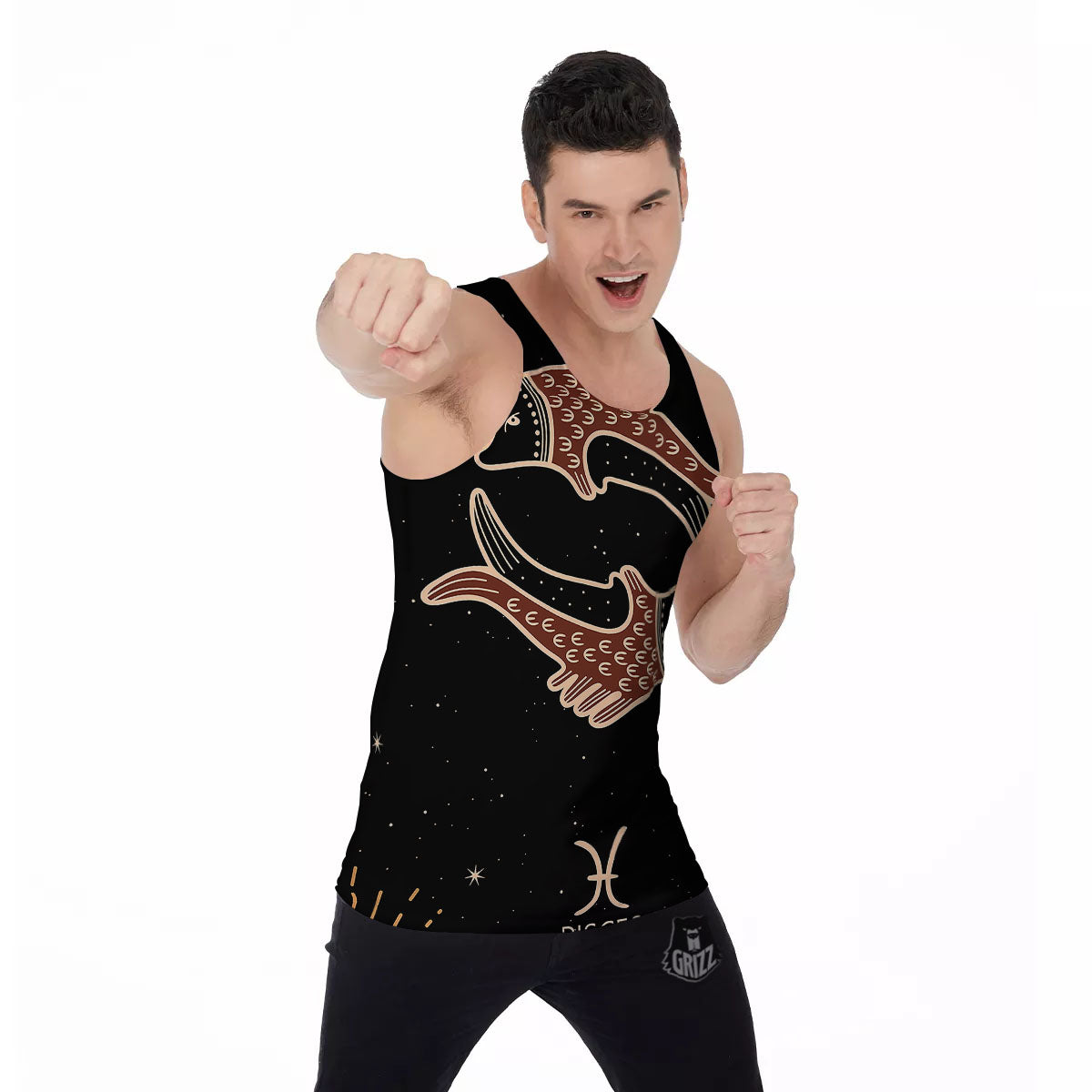 Pisces Constellation Print Men's Tank Top-grizzshop
