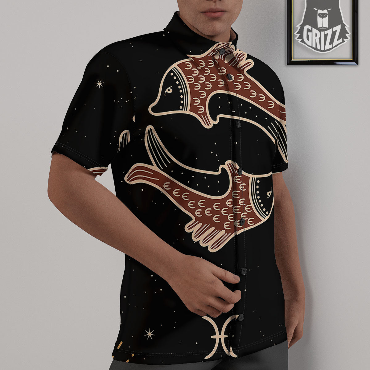 Pisces Constellation Print Untucked Shirts-grizzshop