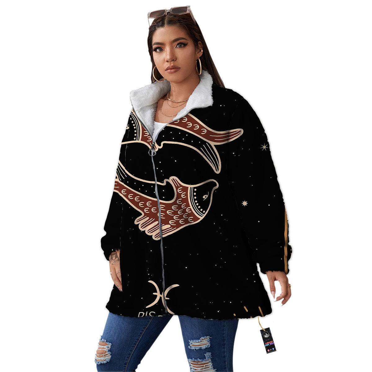 Pisces Constellation Print Women's Sherpa Jacket-grizzshop