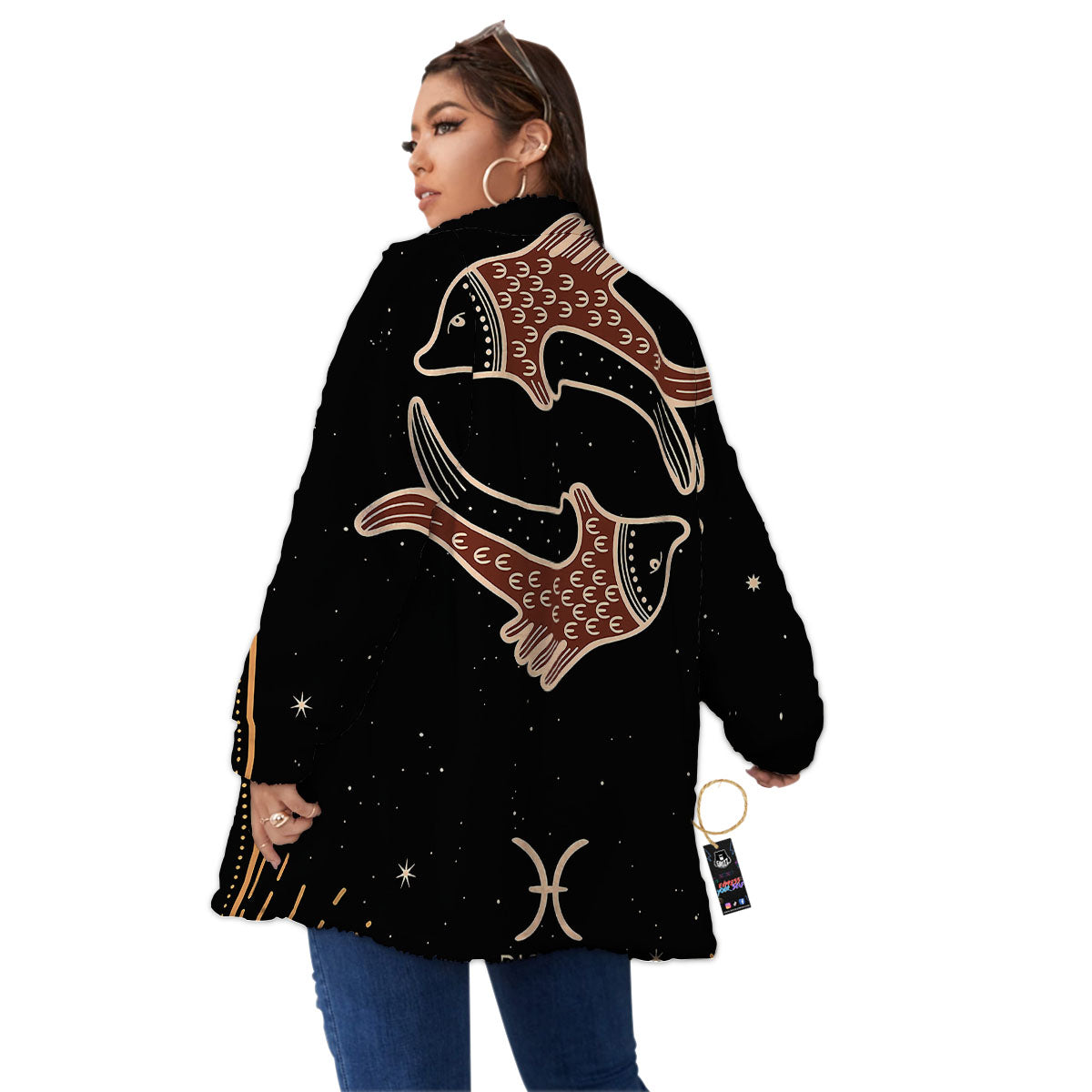 Pisces Constellation Print Women's Sherpa Jacket-grizzshop