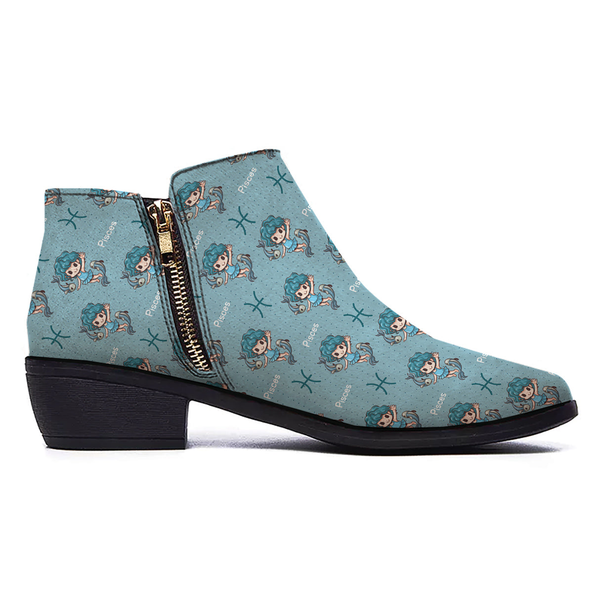 Pisces Cute Cartoon Print Pattern Ankle Boots-grizzshop