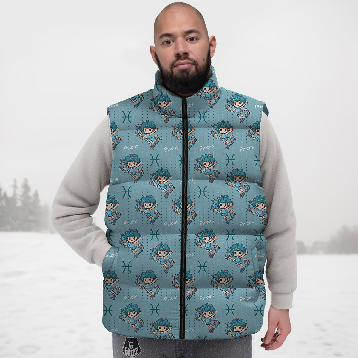 Pisces Cute Cartoon Print Pattern Down Vest-grizzshop