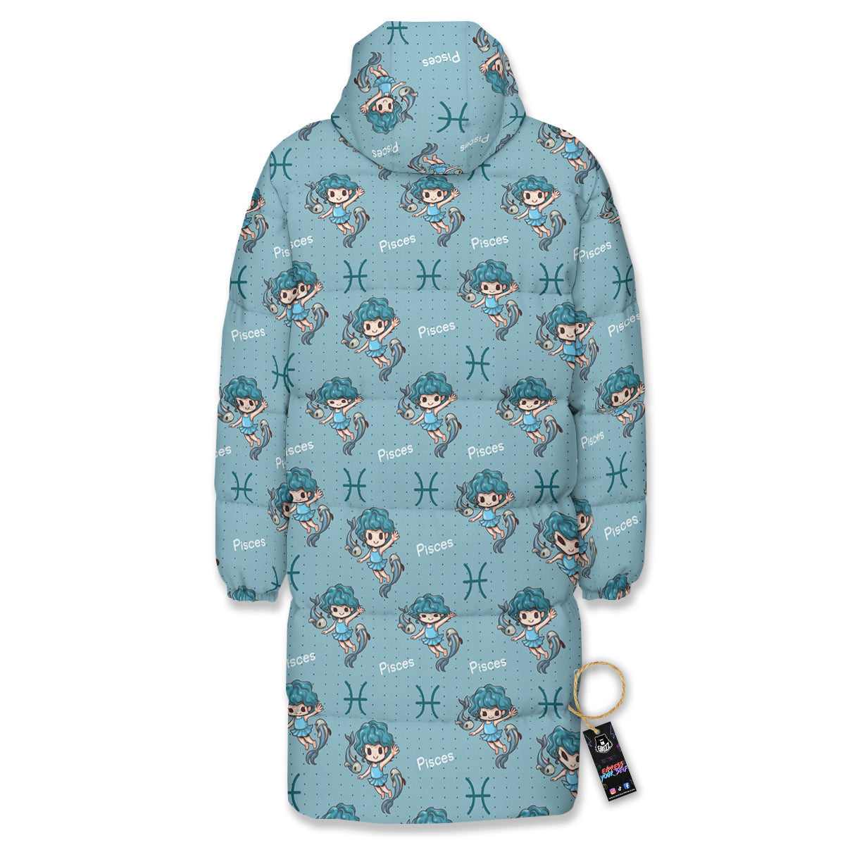Pisces Cute Cartoon Print Pattern Long Down Jacket-grizzshop