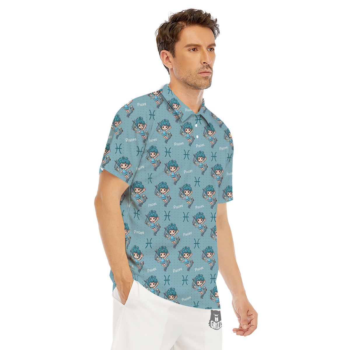 Pisces Cute Cartoon Print Pattern Men's Golf Shirts-grizzshop