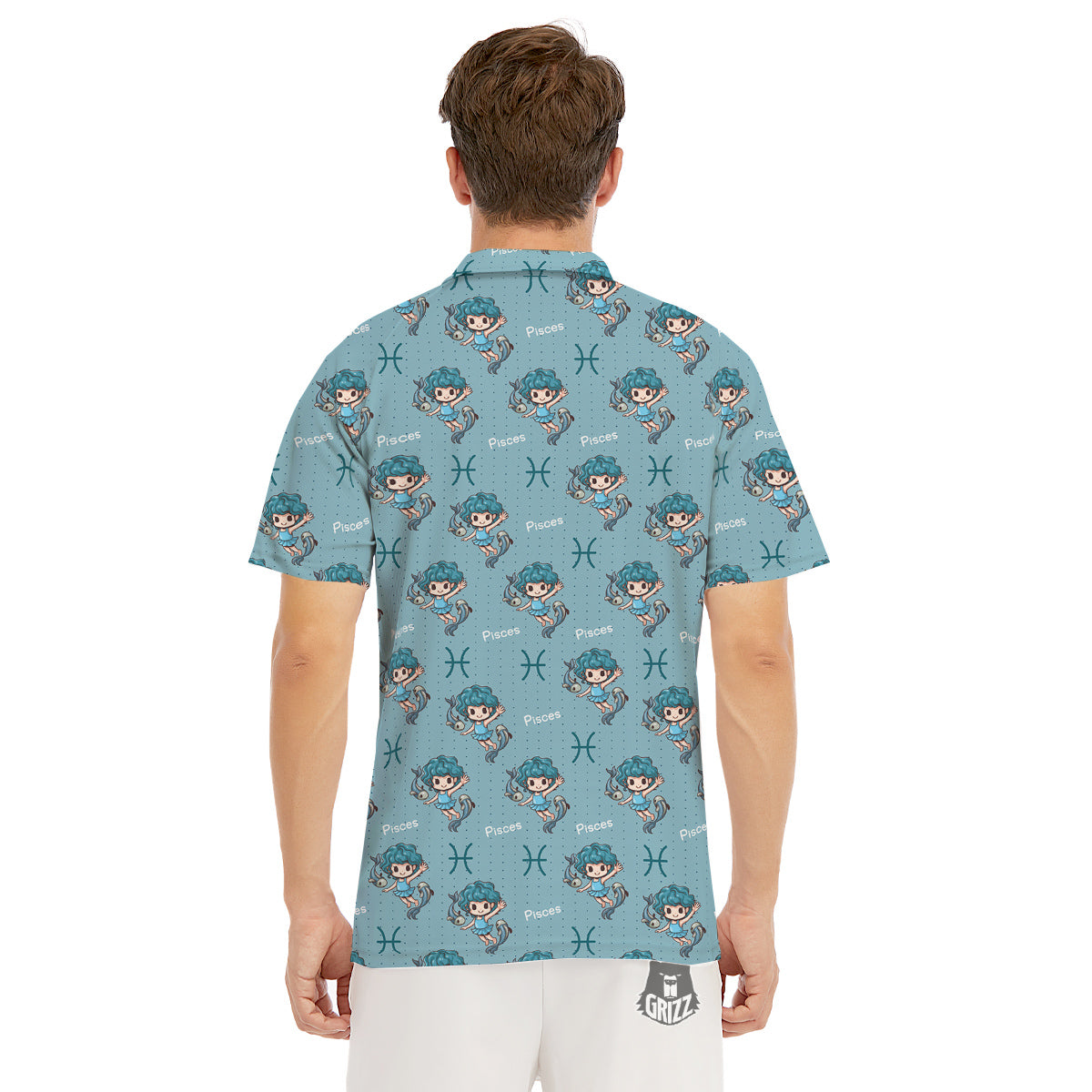 Pisces Cute Cartoon Print Pattern Men's Golf Shirts-grizzshop