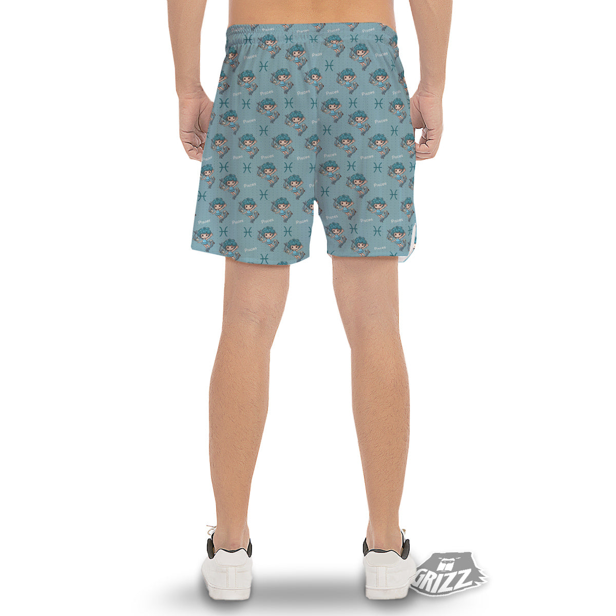Pisces Cute Cartoon Print Pattern Men's Gym Shorts-grizzshop