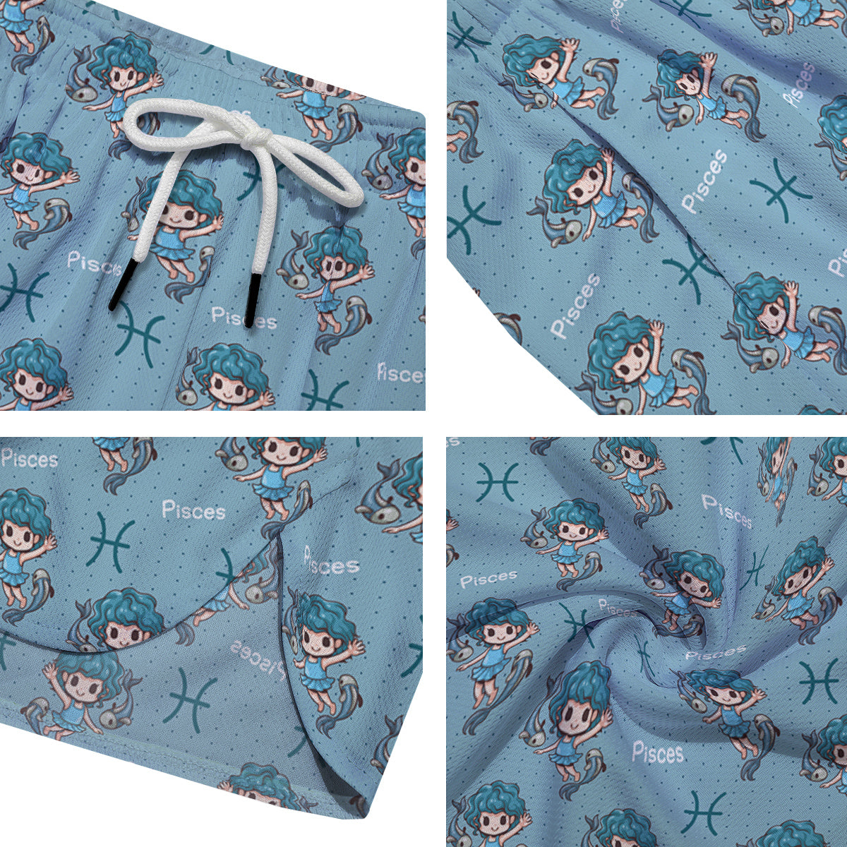 Pisces Cute Cartoon Print Pattern Men's Running Shorts-grizzshop