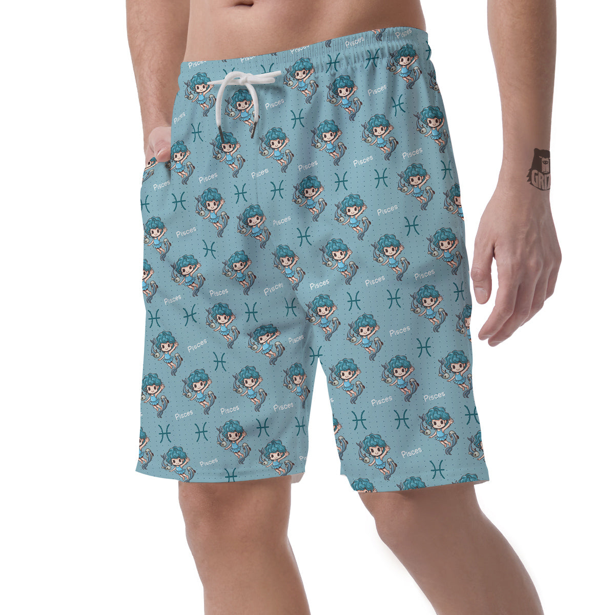Pisces Cute Cartoon Print Pattern Men's Shorts-grizzshop