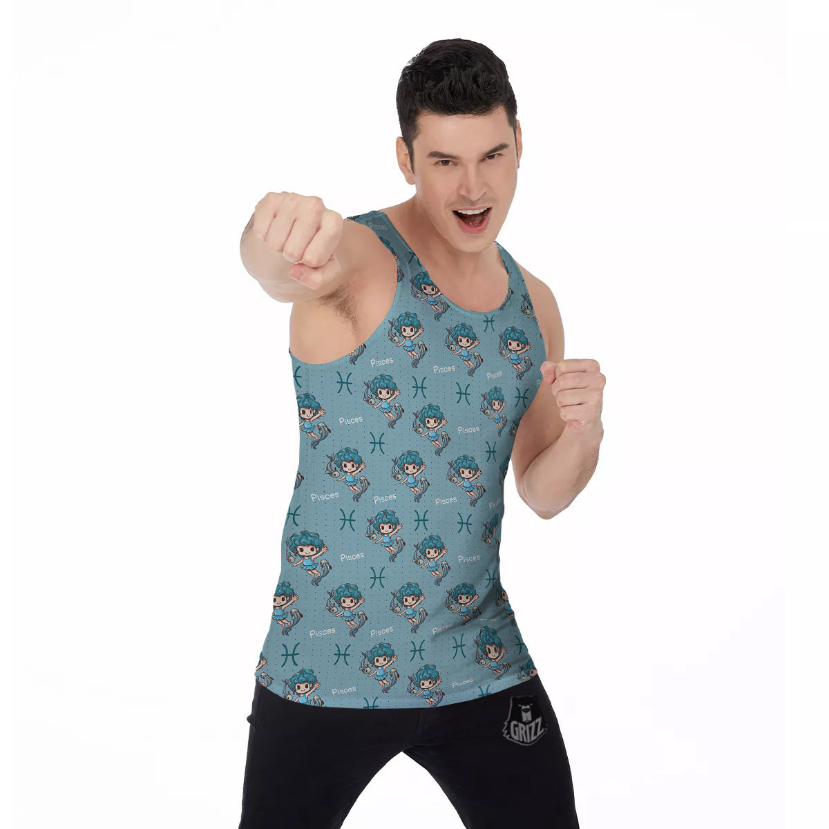 Pisces Cute Cartoon Print Pattern Men's Tank Top-grizzshop