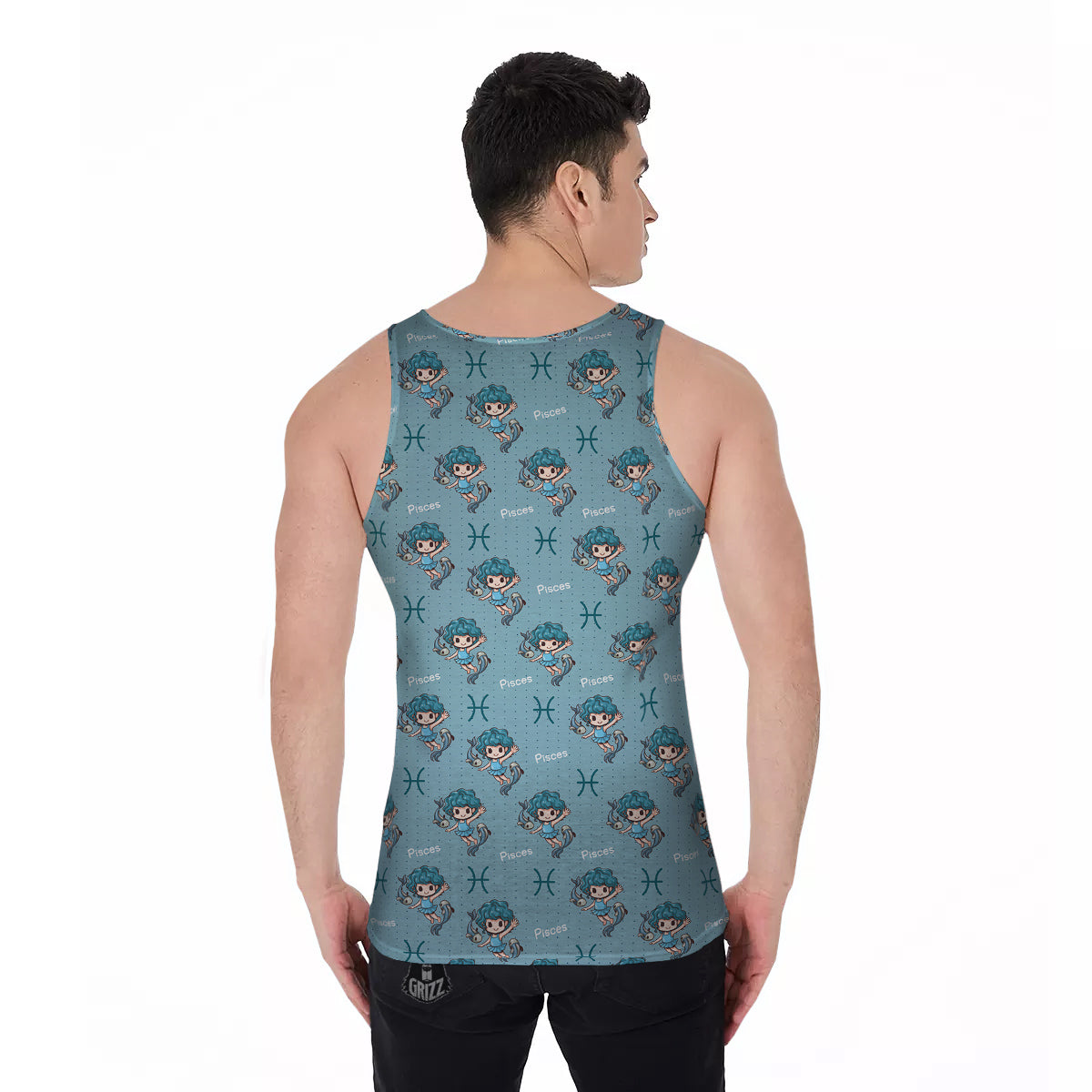 Pisces Cute Cartoon Print Pattern Men's Tank Top-grizzshop
