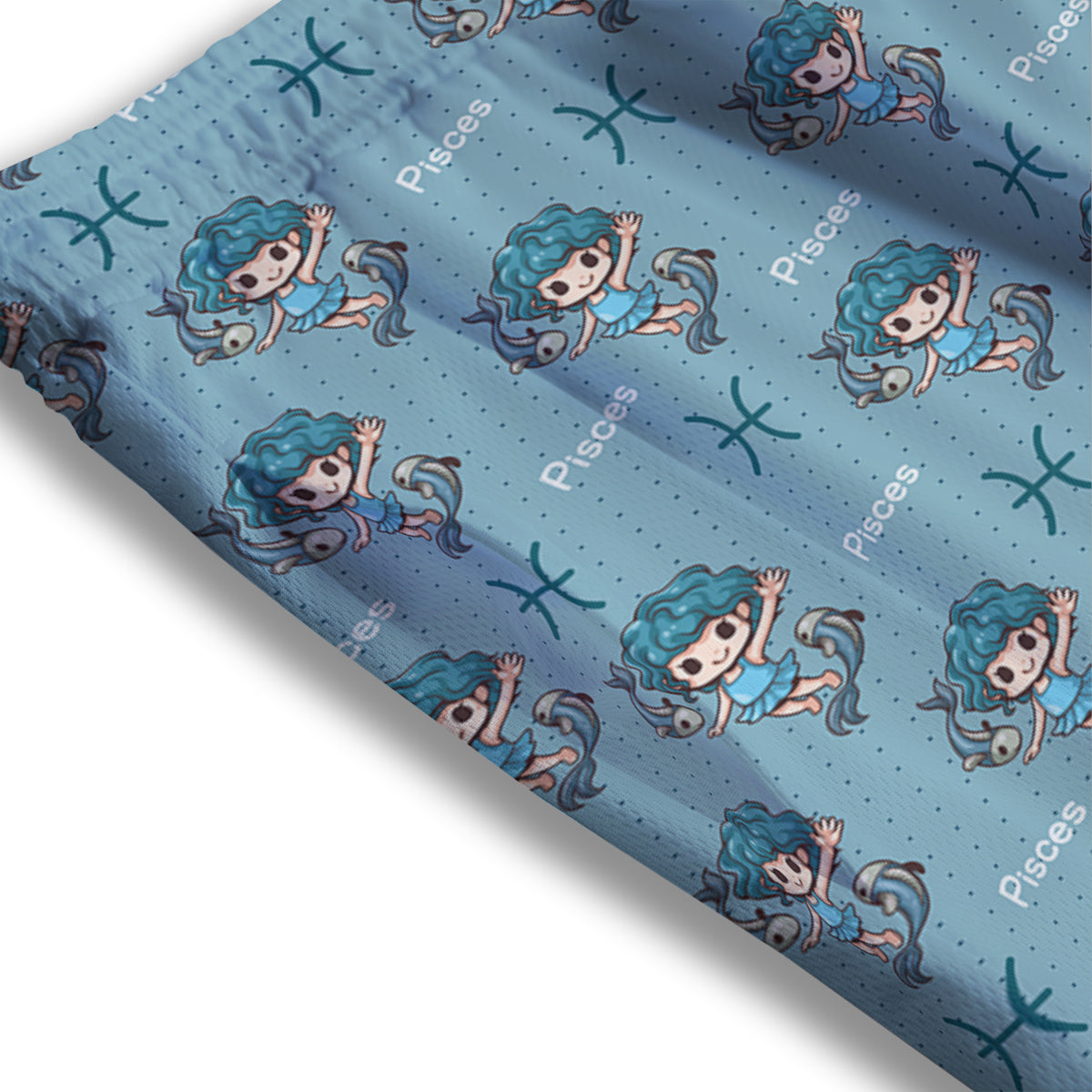 Pisces Cute Cartoon Print Pattern Mesh Shorts