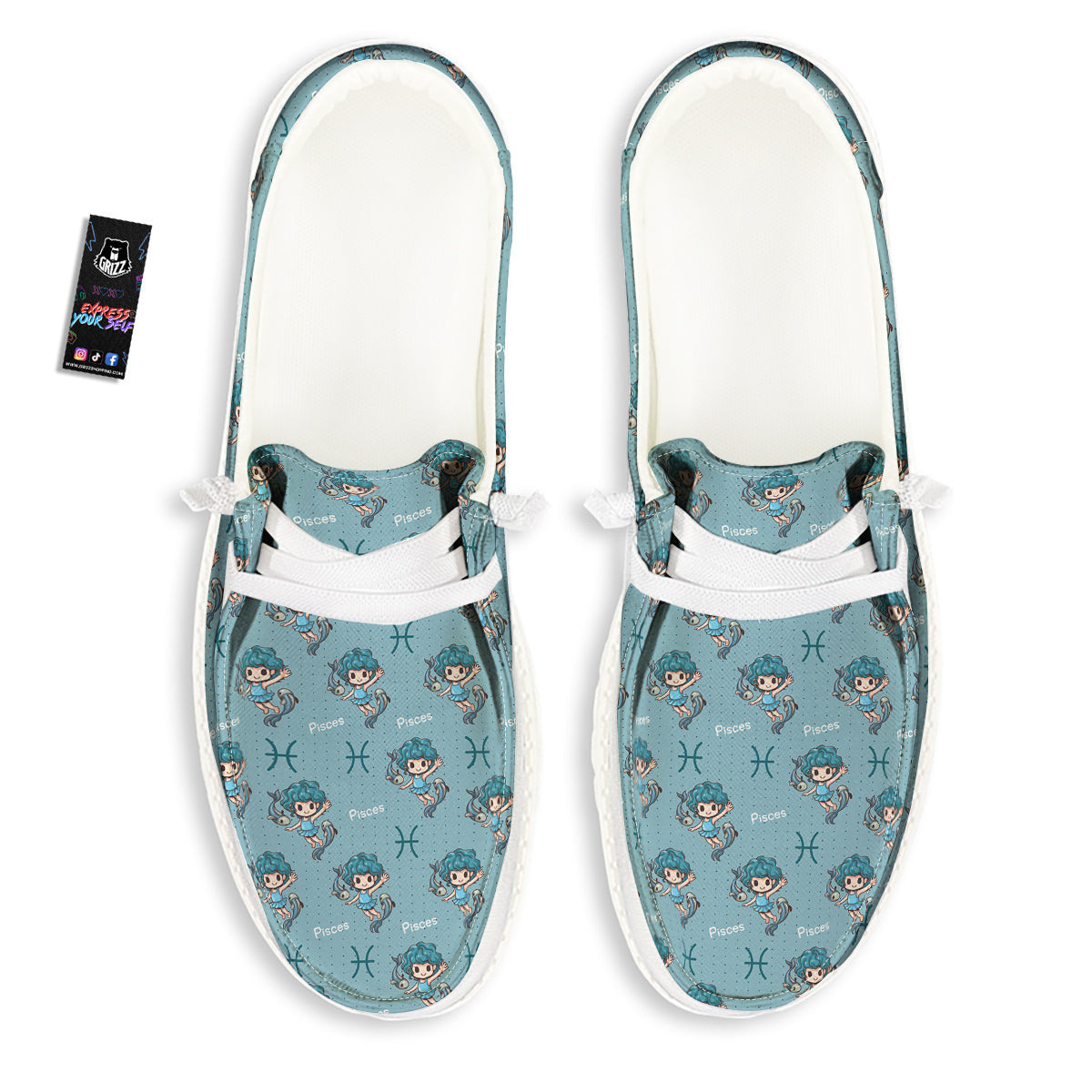 Pisces Cute Cartoon Print Pattern White Loafers-grizzshop