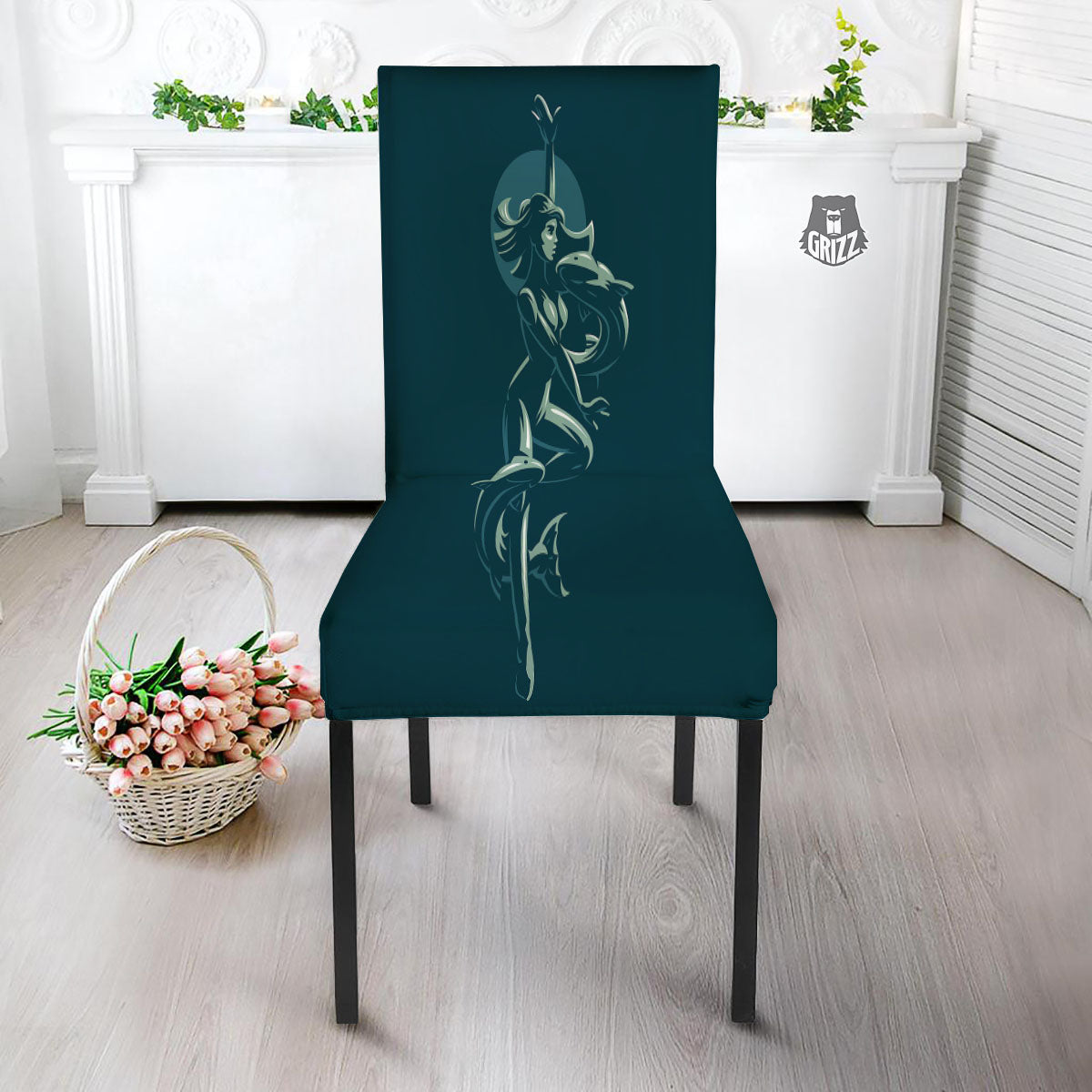 Pisces Sign Astrology Print Dining Chair Slipcover-grizzshop