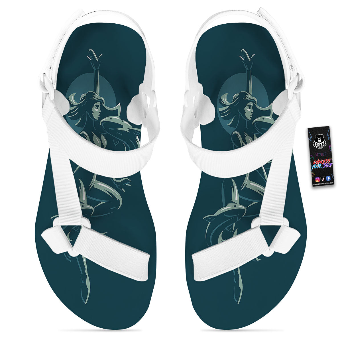 Pisces Sign Astrology Print White Open Toe Sandals-grizzshop