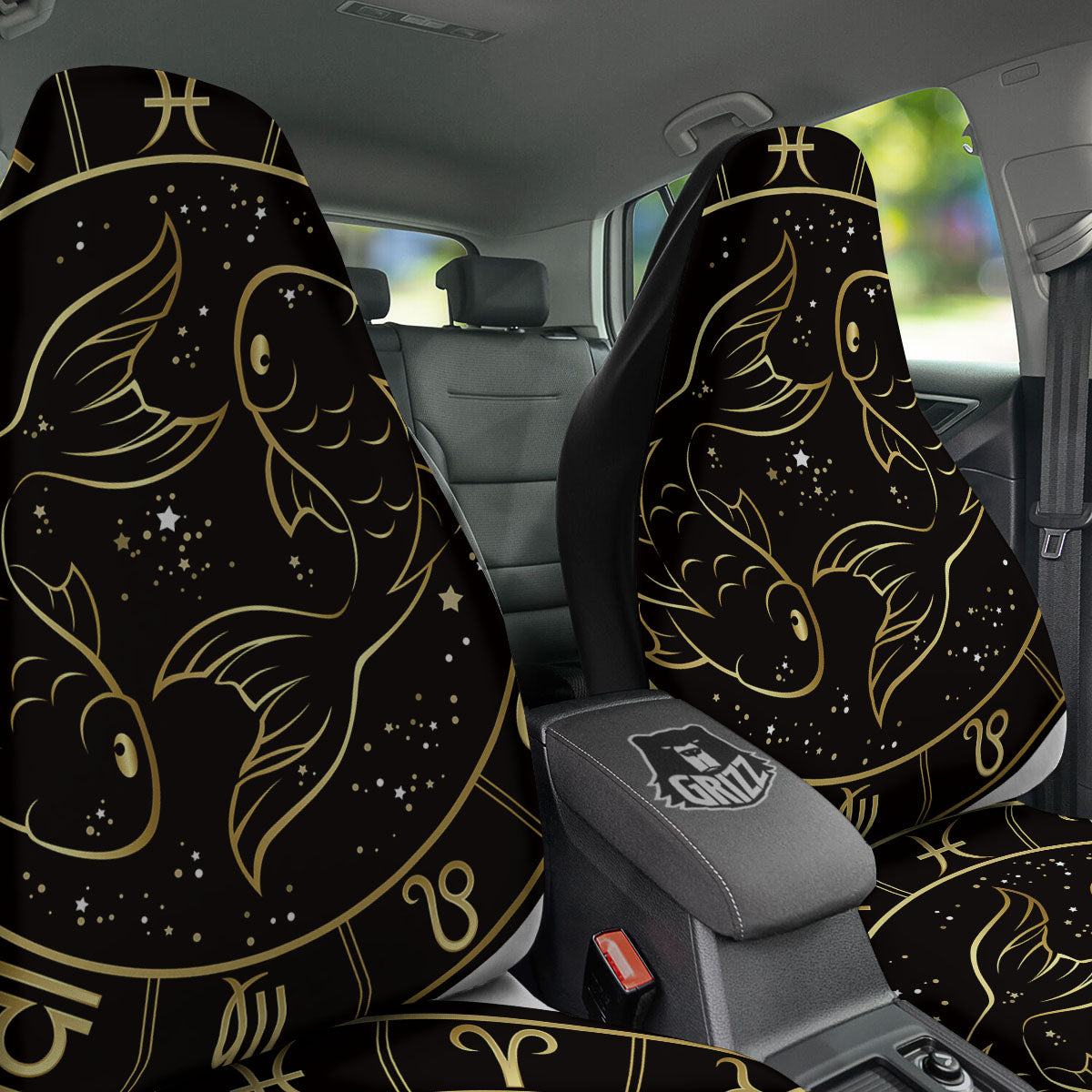 Pisces Sign Black And Gold Print Car Seat Covers-grizzshop