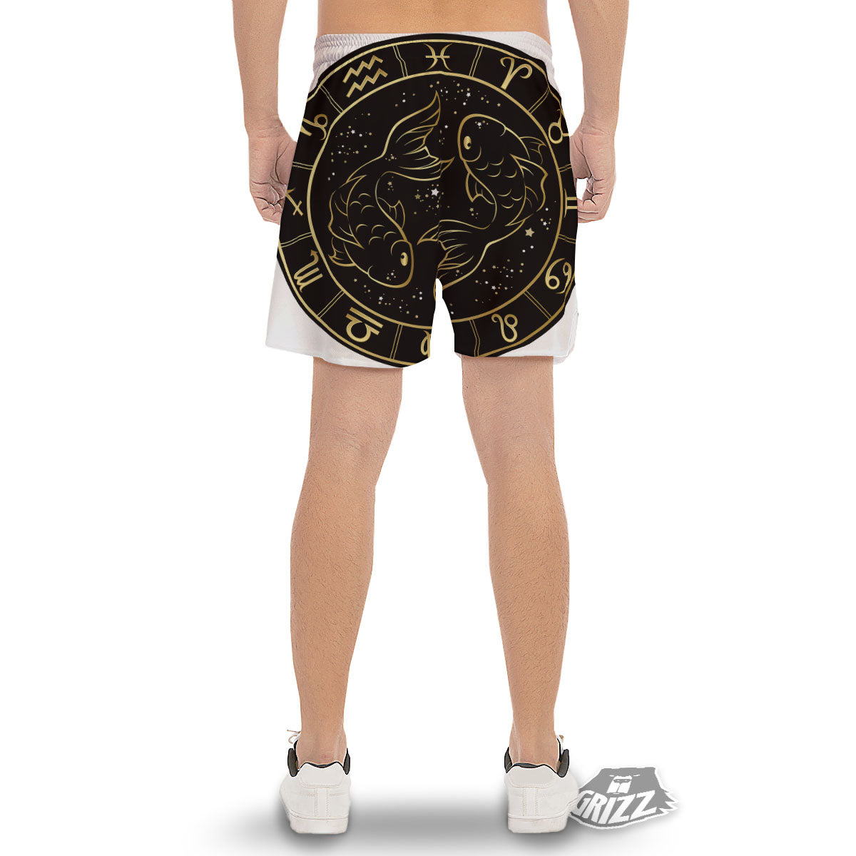 Pisces Sign Black And Gold Print Men's Gym Shorts-grizzshop