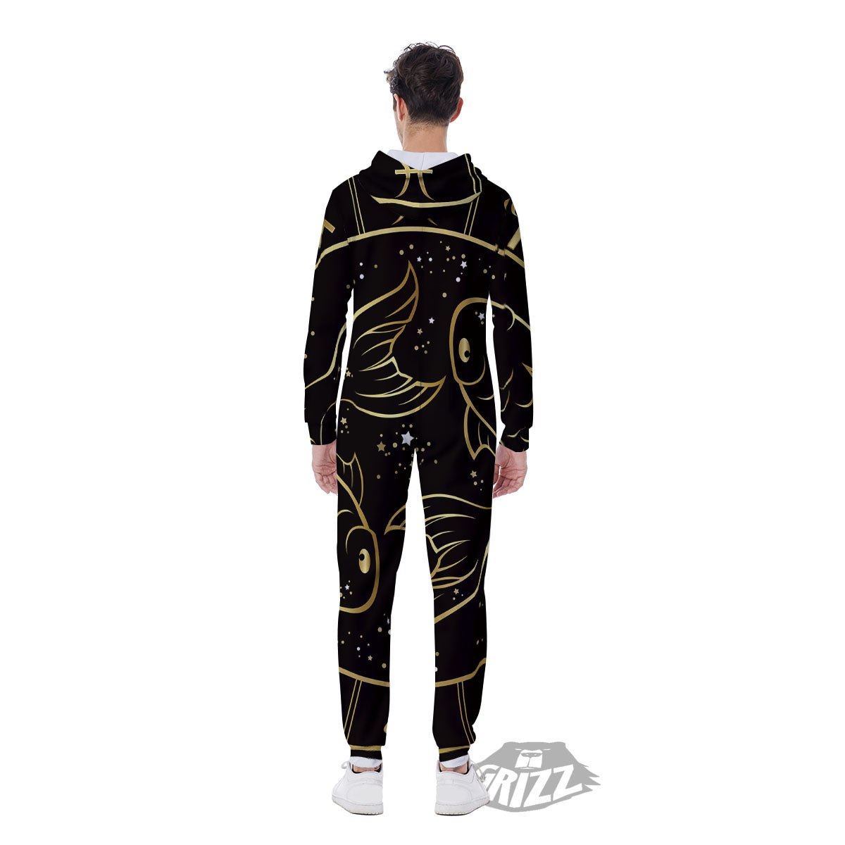 Pisces Sign Black And Gold Print Men's Jumpsuit-grizzshop