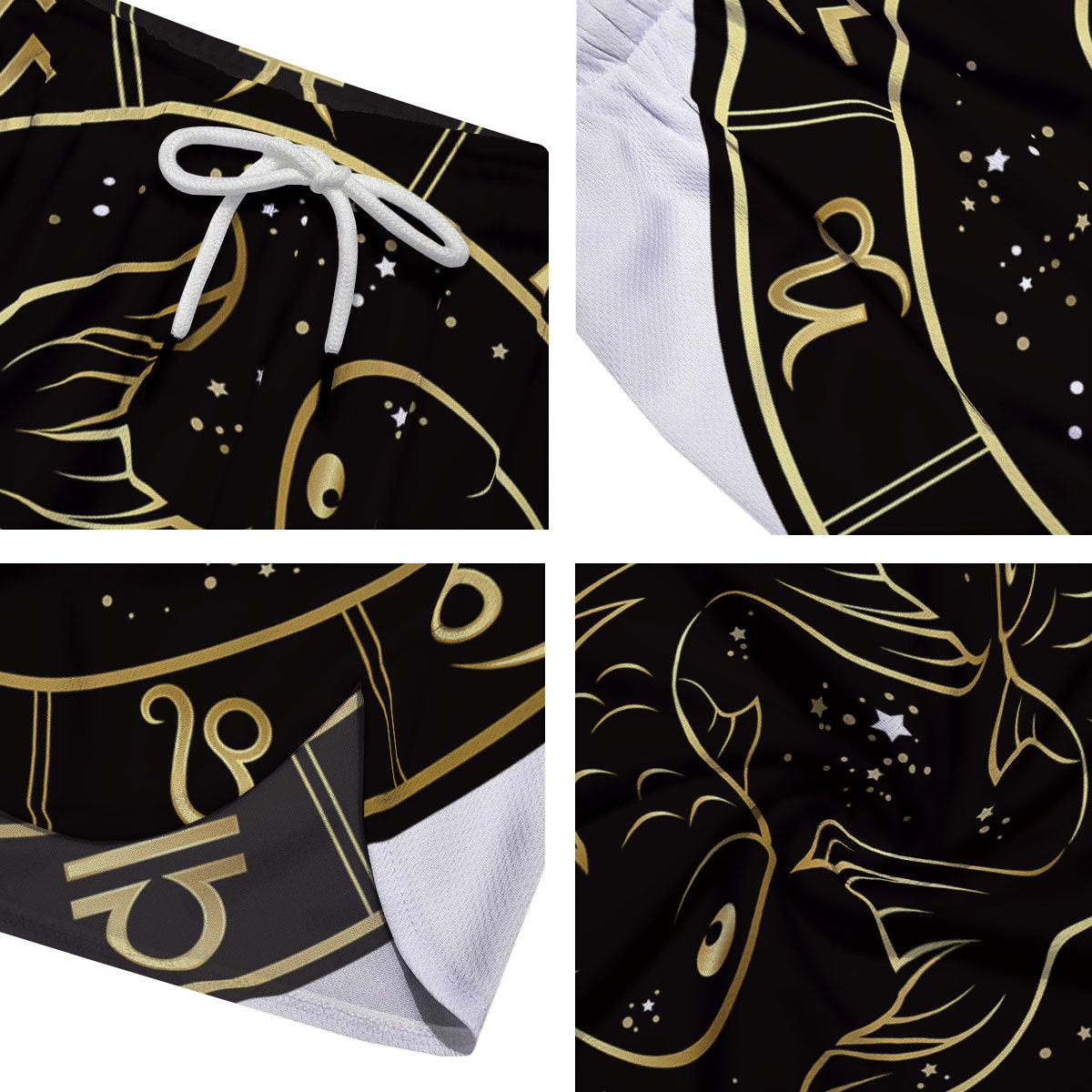 Pisces Sign Black And Gold Print Men's Running Shorts-grizzshop