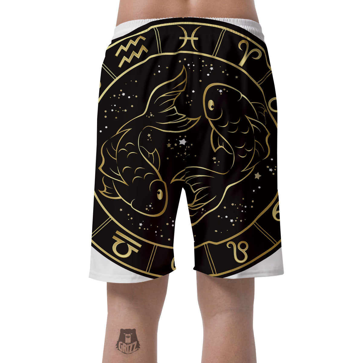 Pisces Sign Black And Gold Print Men's Shorts-grizzshop
