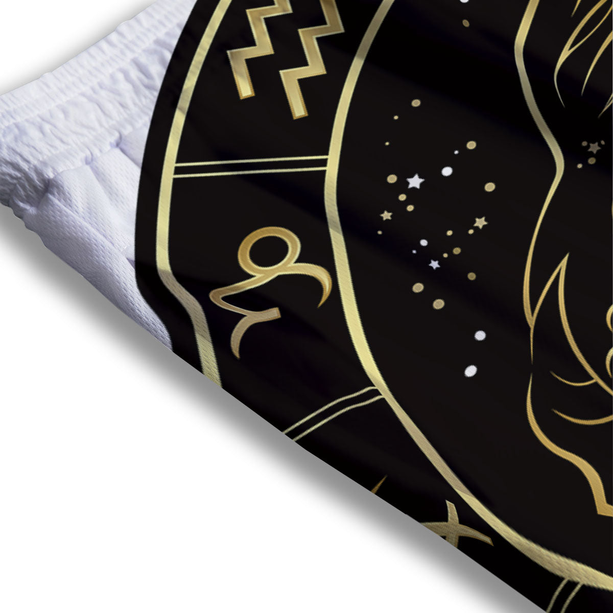 Pisces Sign Black And Gold Print Mesh Shorts