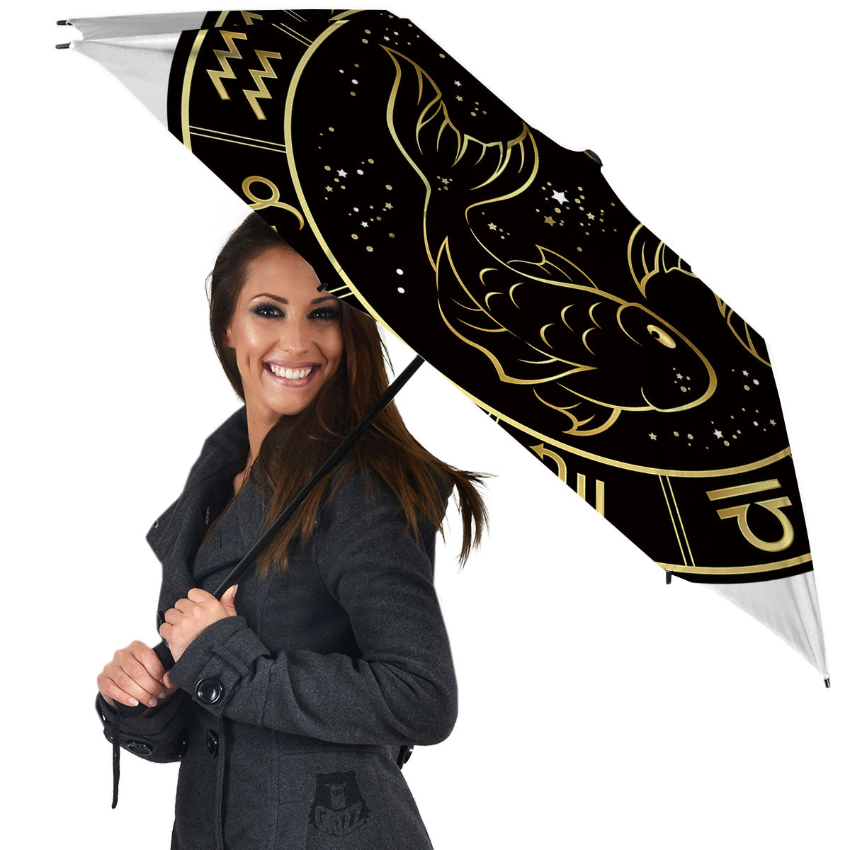 Pisces Sign Black And Gold Print Umbrella-grizzshop