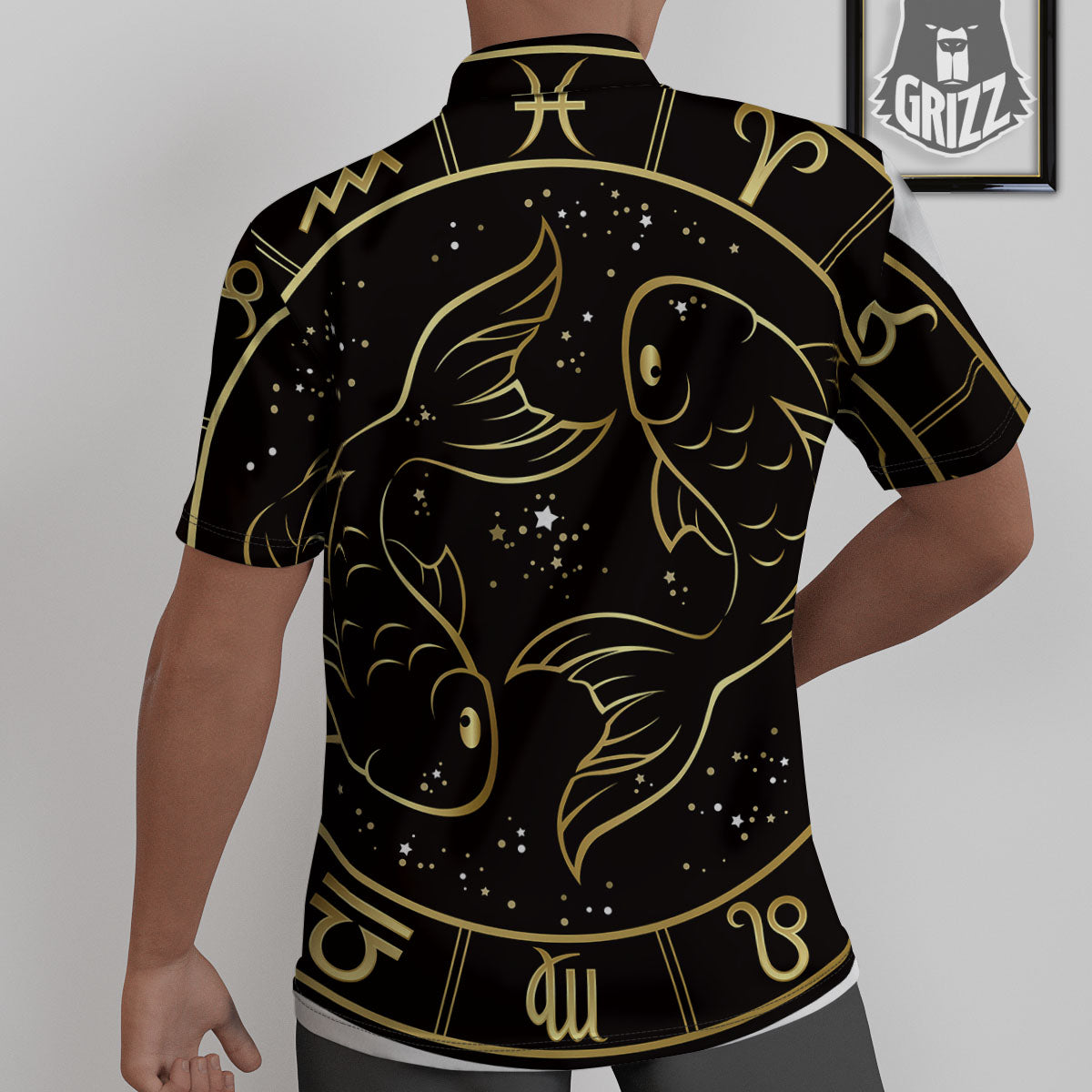 Pisces Sign Black And Gold Print Untucked Shirts-grizzshop