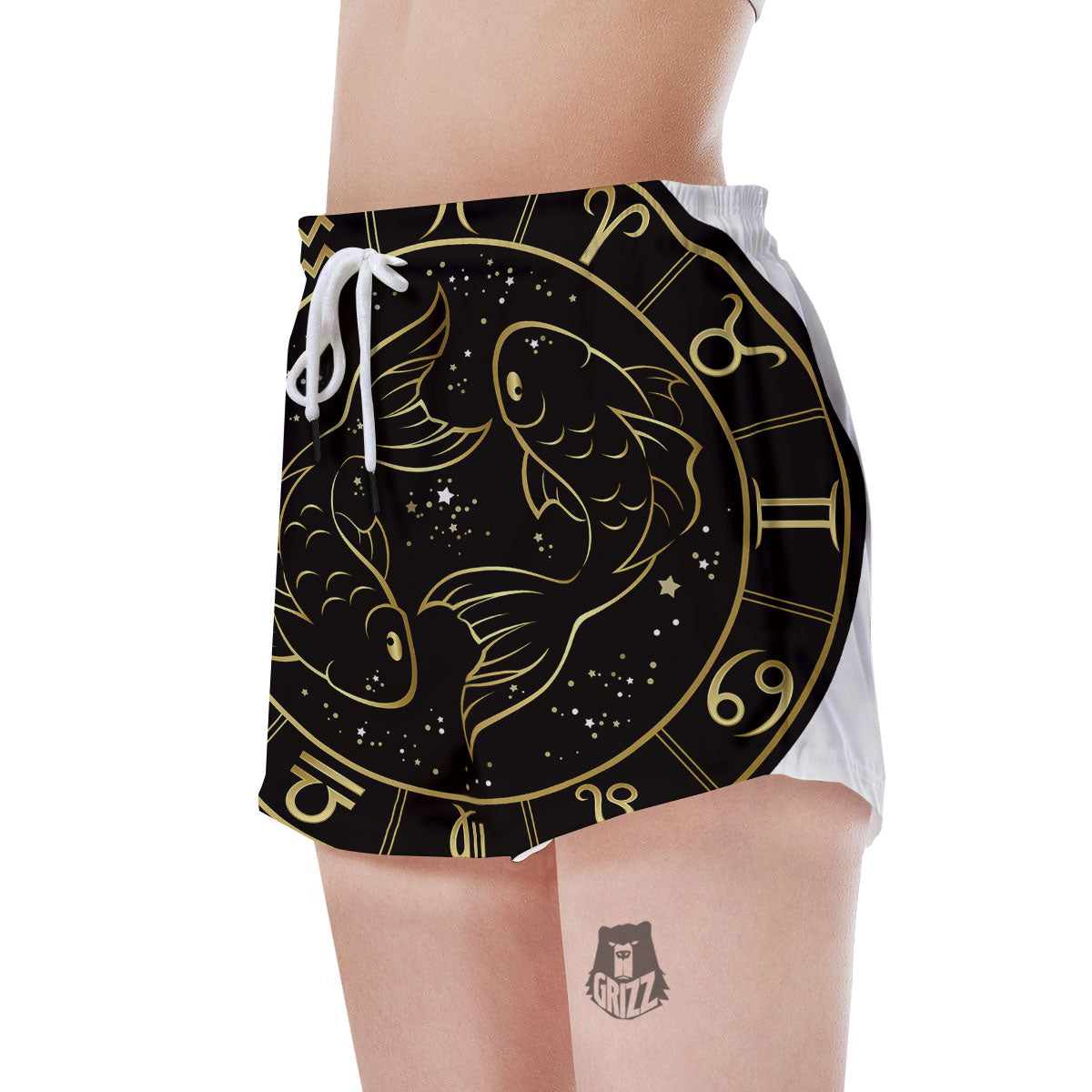 Pisces Sign Black And Gold Print Women's Shorts-grizzshop